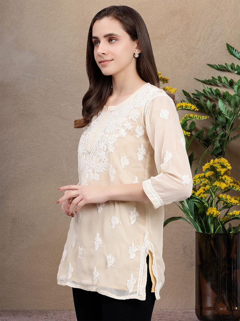 Seva Chikan Hand Embroidered Georgette Lucknowi Chikankari Top With Slip