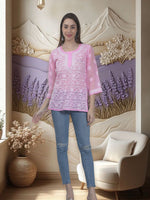 Load image into Gallery viewer, Seva Chikan Hand Embroidered Terivoil Cotton Lucknowi Chikan Top
