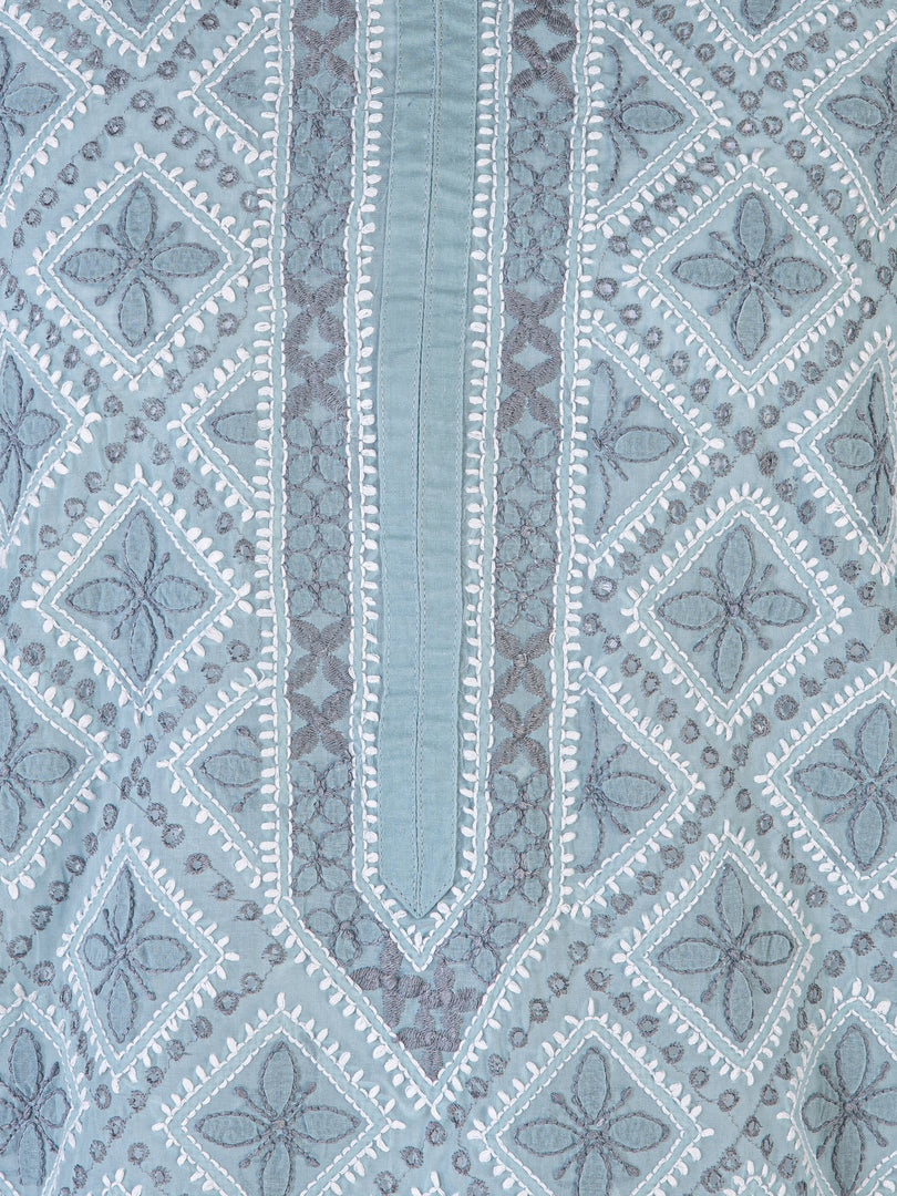 Seva Chikan Hand Embroidered Grey Cotton Lucknowi Chikan Kurti SCL1217
