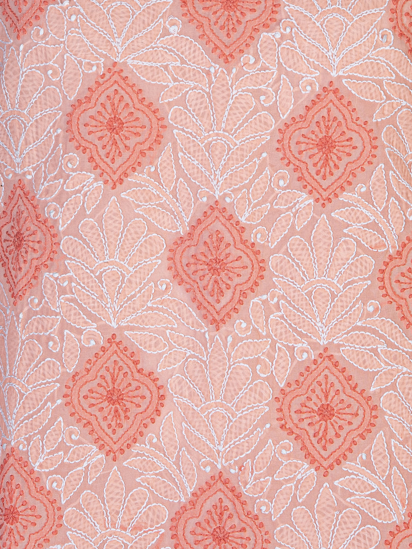 Seva Chikan Hand Embroidered Peach Cotton Lucknowi Chikan Kurti SCL1206