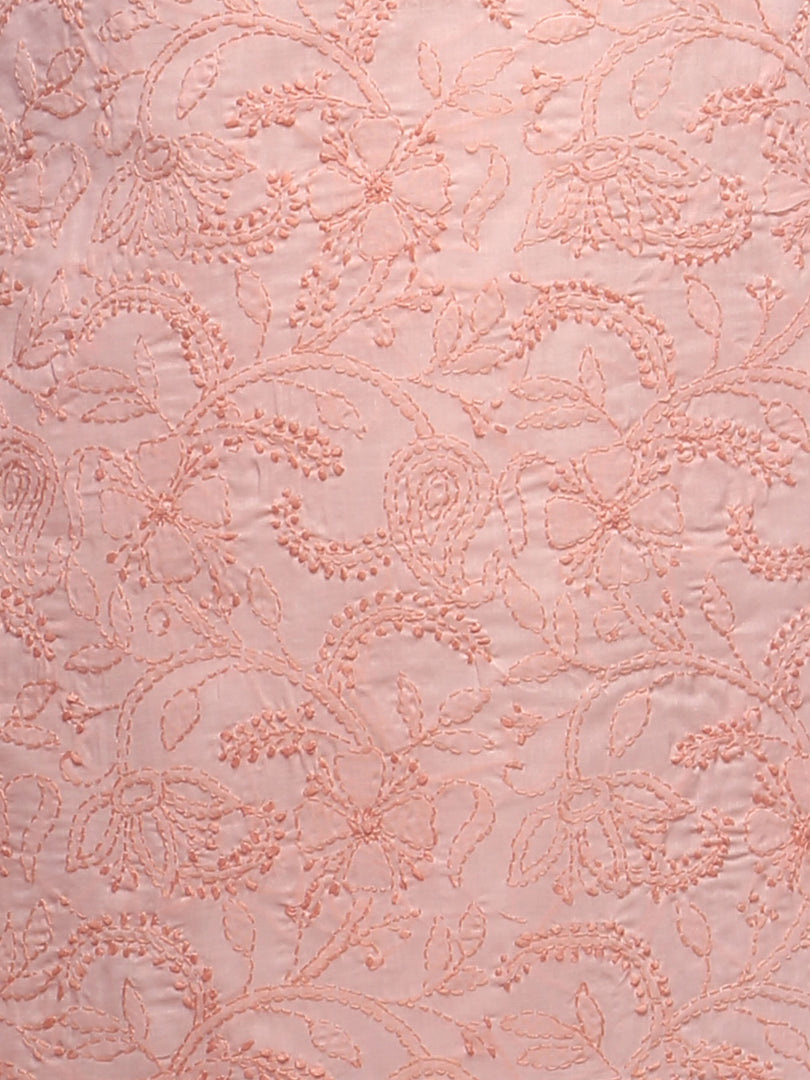 Seva Chikan Hand Embroidered Peach Cotton Lucknowi Chikan Top-SCL0335