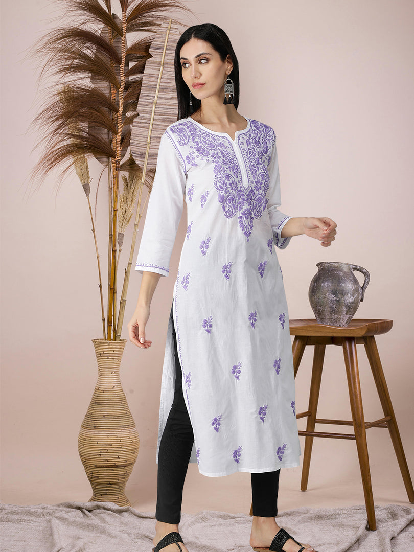 Seva Chikan Hand Embroidered White Cotton Lucknowi Chikankari Kurta