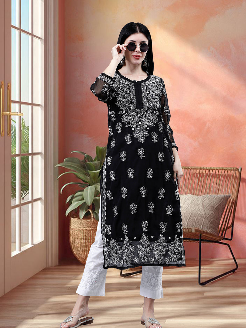 Seva Chikan Hand Embroidered Georgette Lucknowi Chikankari Kurta With Inner