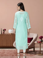 Load image into Gallery viewer, Seva Chikan Hand Embroidered  Georgette Lucknowi Chikankari kurta with Slip