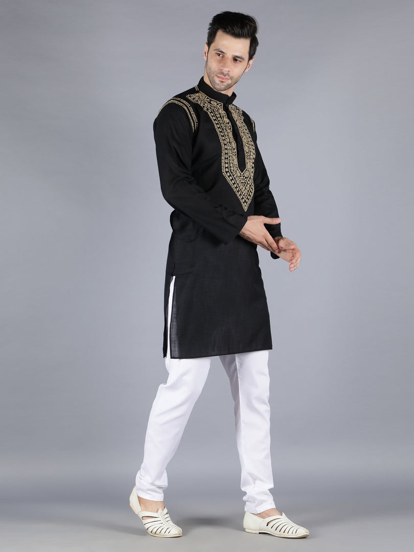 Seva Chikan Hand Embroidered Cotton Lucknowi Chikan Mens Kurta