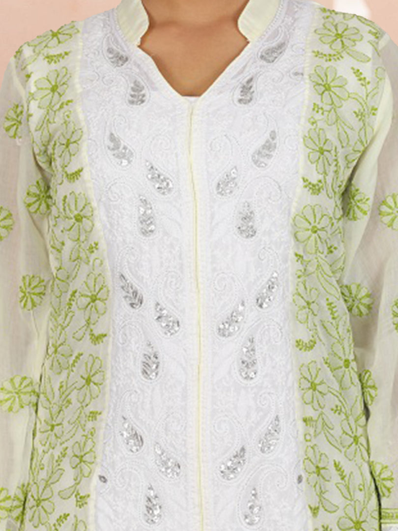 Seva Chikan Hand Embroidered White Cotton Lucknowi Chikan Kurti SCL0359