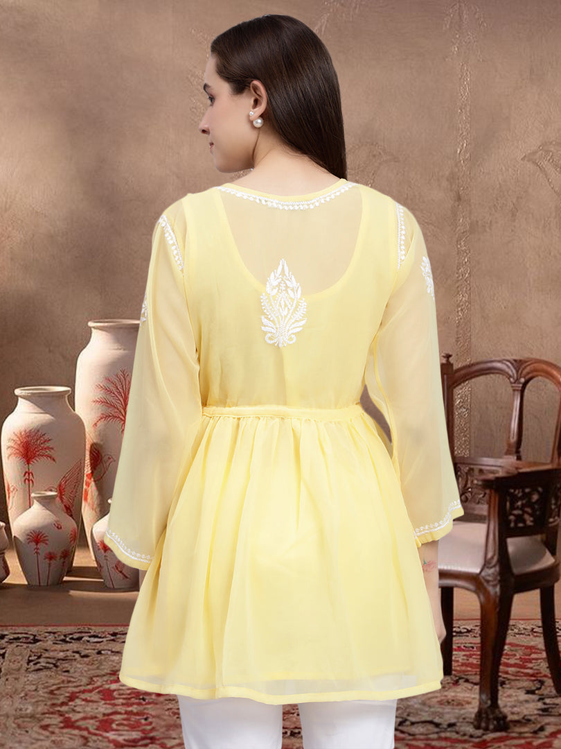 Seva Chikan Hand Embroidered Georgette Lucknowi Chikankari Top With Slip