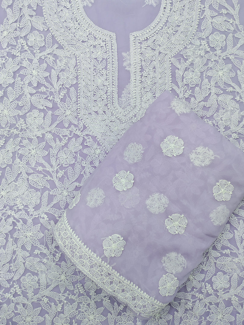Seva Chikan Hand Embroidered Mauve Georgette Lucknowi Chikankari Unstitched Suit Piece-SCL13136