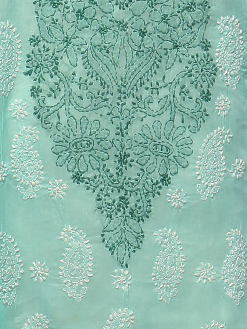 Seva Chikan Hand Embroidered Sea Green Cotton Lucknowi Chikan Kurta-SCL0648