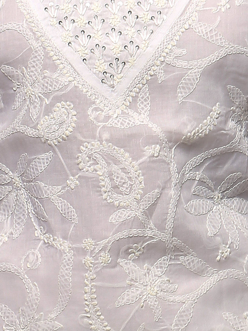 Seva Chikan Hand Embroidered White Cotton Lucknowi Chikan Kurta-SCL0676