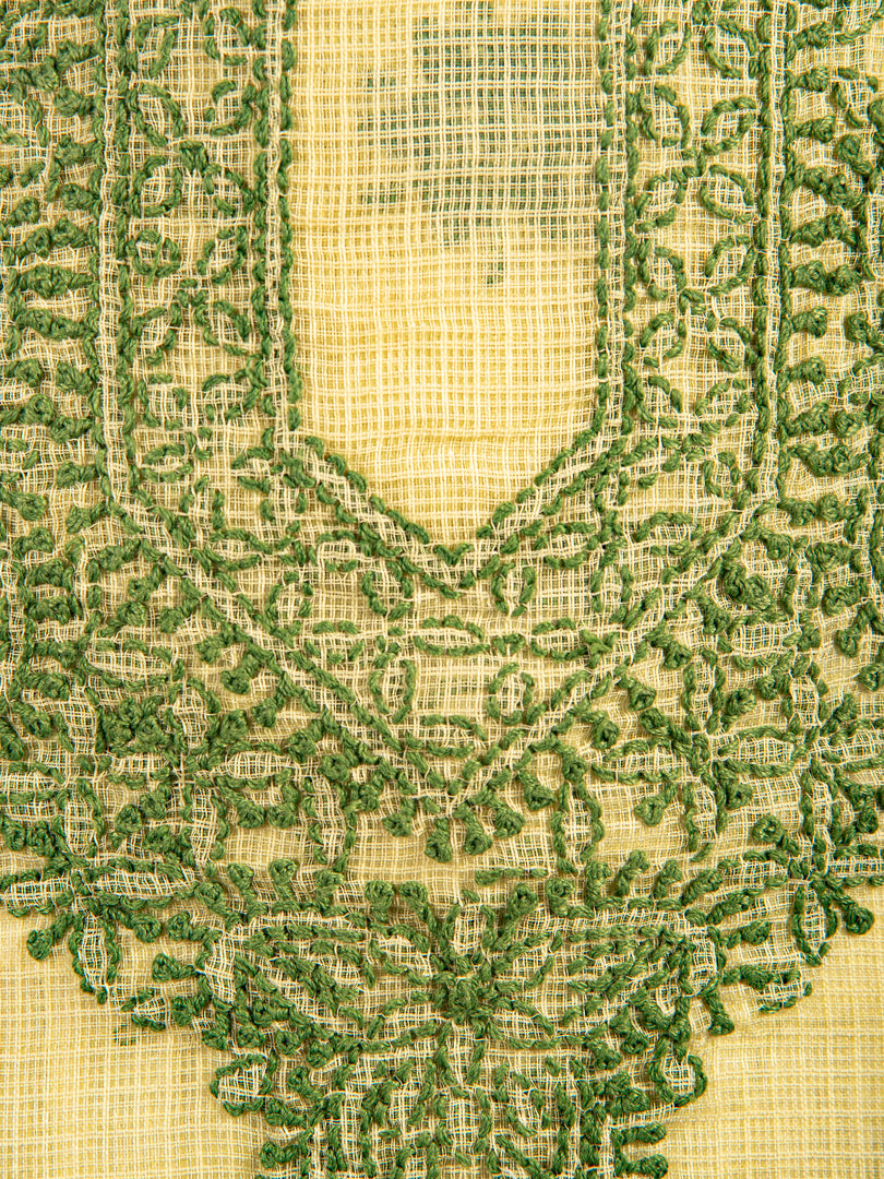 Seva Chikan Hand Embroidered Light Green Kota Lucknowi Chikankari Unstitched Kurti Piece SCL1106