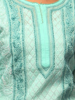 Load image into Gallery viewer, Seva Chikan Hand Embroidered Sea Green Cotton Lucknowi Chikan Kurta-SCL0639