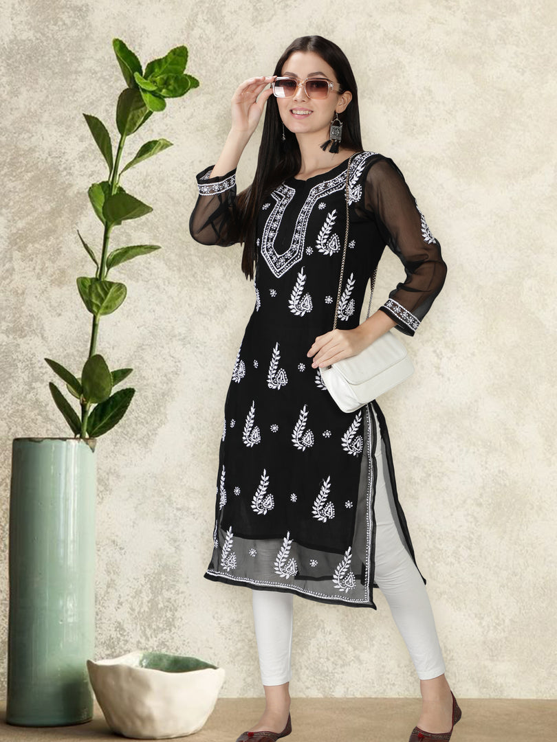 Seva Chikan Hand Embroidered Georgette Lucknowi Chikankari Kurta With Slip