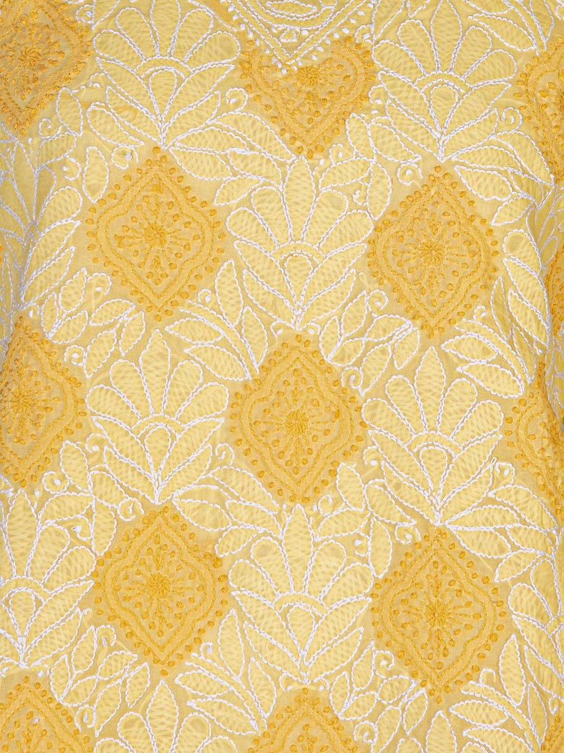 Seva Chikan Hand Embroidered Yellow Cotton Lucknowi Chikan Kurti SCL1205