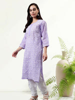 Load image into Gallery viewer, Seva Chikan Hand Embroidered Terivoil Cotton Lucknowi Chikankari Kurta
