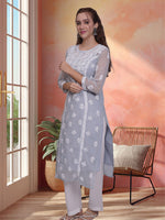 Load image into Gallery viewer, Seva Chikan Hand Embroidered Georgette Lucknowi Chikankari Kurta With Slip