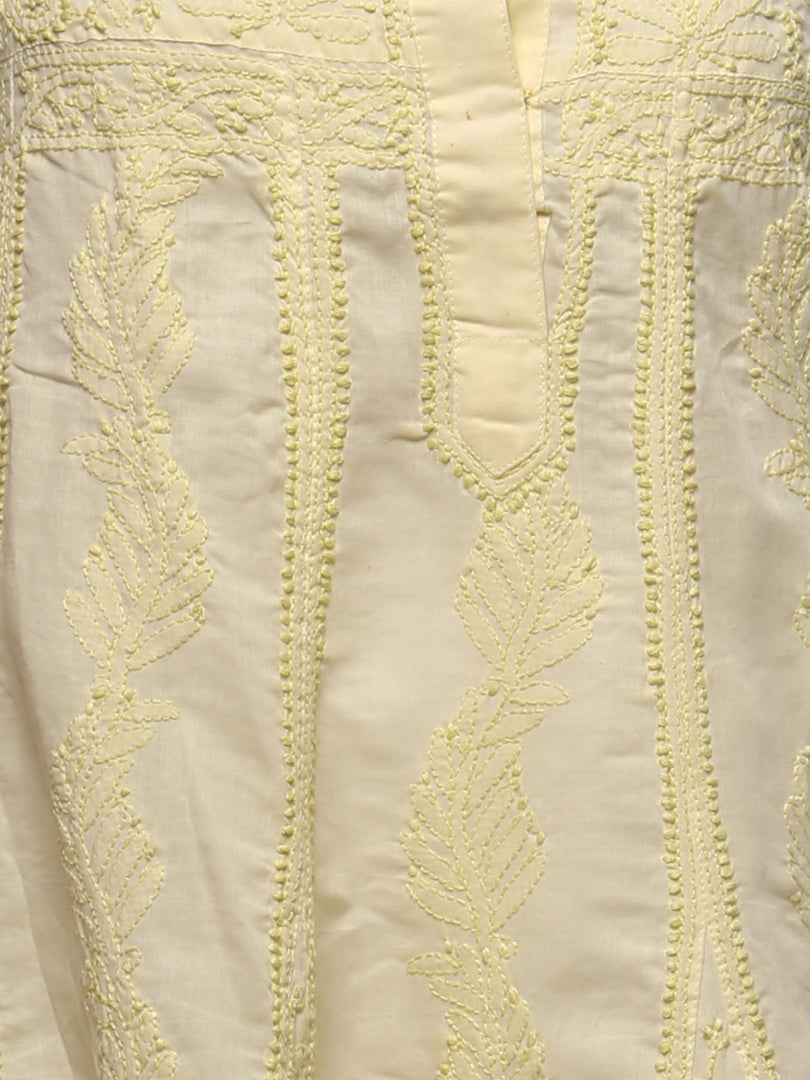 Seva Chikan Hand Embroidered Yellow Cotton Lucknowi Chikankari Anarkali-SCL0353