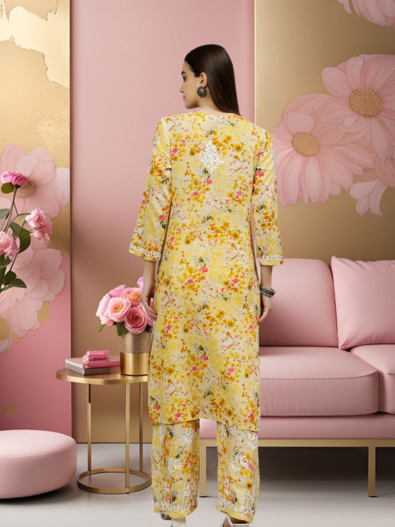 Seva Chikan Hand Embroidered Mal Mal Lucknowi Chikankari Kurta Set