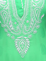 Load image into Gallery viewer, Seva Chikan Hand Embroidered Green Georgette Lucknowi Chikan Kurti-SCL0282
