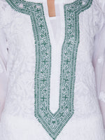 Load image into Gallery viewer, Seva Chikan Hand Embroidered White Cotton Lucknowi Chikan Kurti SCL1031
