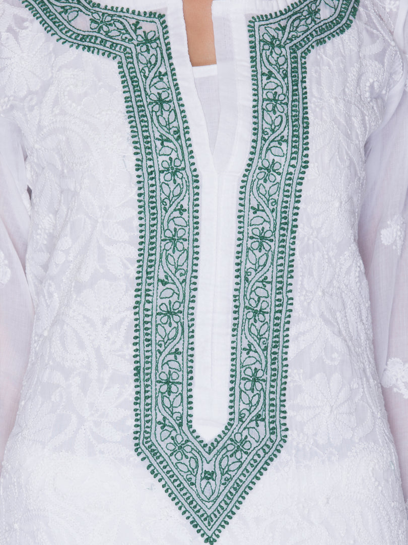 Seva Chikan Hand Embroidered White Cotton Lucknowi Chikan Kurti SCL1031