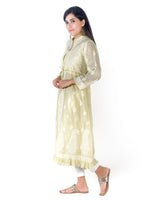 Load image into Gallery viewer, Seva Chikan Hand Embroidered Lemon Cotton Lucknowi Chikankari Anarkali-SCL1367
