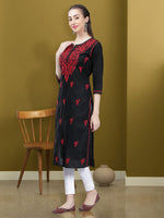 Load image into Gallery viewer, Seva Chikan Hand Embroidered Black Cotton Lucknowi Chikankari Kurta
