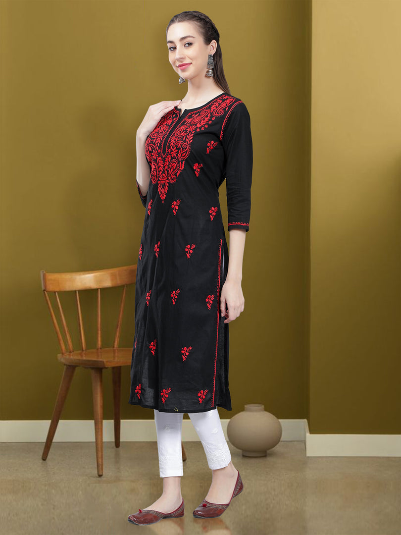 Seva Chikan Hand Embroidered Black Cotton Lucknowi Chikankari Kurta