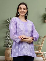 Load image into Gallery viewer, Seva Chikan Hand Embroidered Terivoil Cotton Lucknowi Chikankari Top