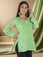 Load image into Gallery viewer, Seva Chikan Hand Embroidered  Georgette Lucknowi Chikan Top With Slip