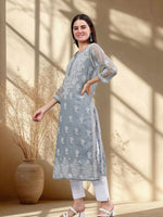 Load image into Gallery viewer, Seva Chikan Hand Embroidered Georgette Lucknowi Chikankari Kurta With Inner
