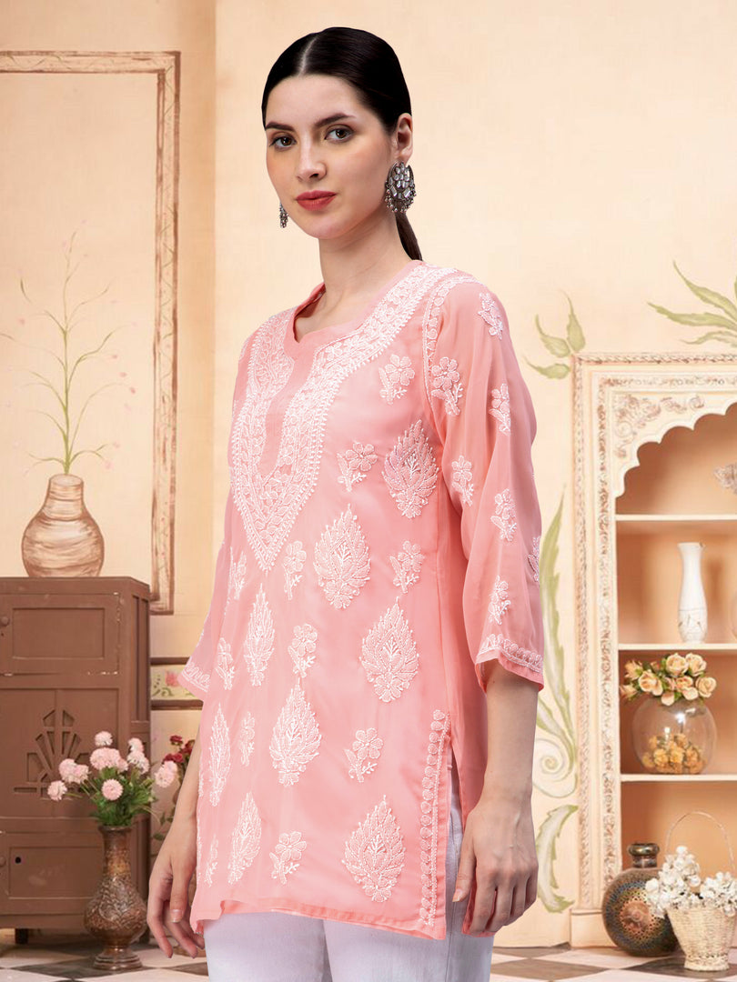 Seva Chikan Hand Embroidered Georgette Lucknowi Chikankari Top With Slip