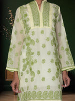 Load image into Gallery viewer, Seva Chikan Hand Embroidered Lemon Cotton Lucknowi Chikan Short Kurti SCL1062
