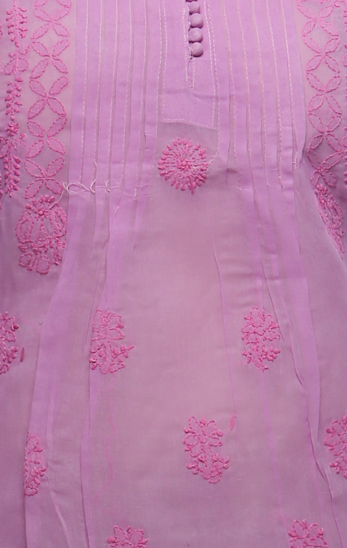Seva Chikan Hand Embroidered Mauve Cotton Lucknowi Chikankari Short Top-SCL0194