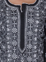 Load image into Gallery viewer, Seva Chikan Hand Embroidered Black Cotton Lucknowi SCL0973
