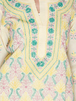Load image into Gallery viewer, Seva Chikan Hand Embroidered Yellow Cotton Lucknowi Chikan Kurti SCL1006
