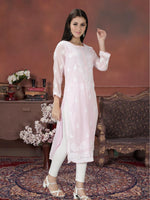 Load image into Gallery viewer, Seva Chikan Hand Embroidered Georgette Lucknowi Chikan Kurti With Slip