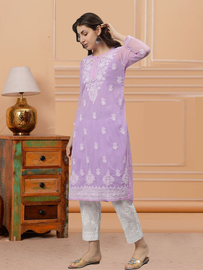 Seva Chikan Hand Embroidered Georgette Lucknowi Chikankari Kurta With Slip