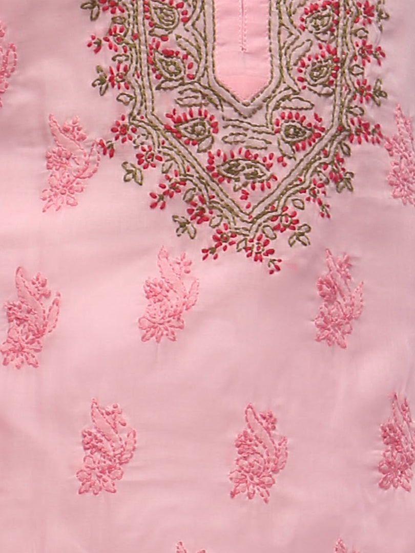 Seva Chikan Hand Embroidered Pink Cotton Lucknowi Chikan Kurta-SCL0647