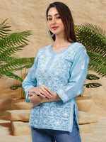 Load image into Gallery viewer, Seva Chikan Hand Embroidered Terivoil Cotton Lucknowi Chikan Top
