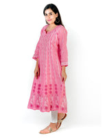 Load image into Gallery viewer, Seva Chikan Hand Embroidered Pink Cotton Lucknowi Chikankari Anarkali-SCL1239
