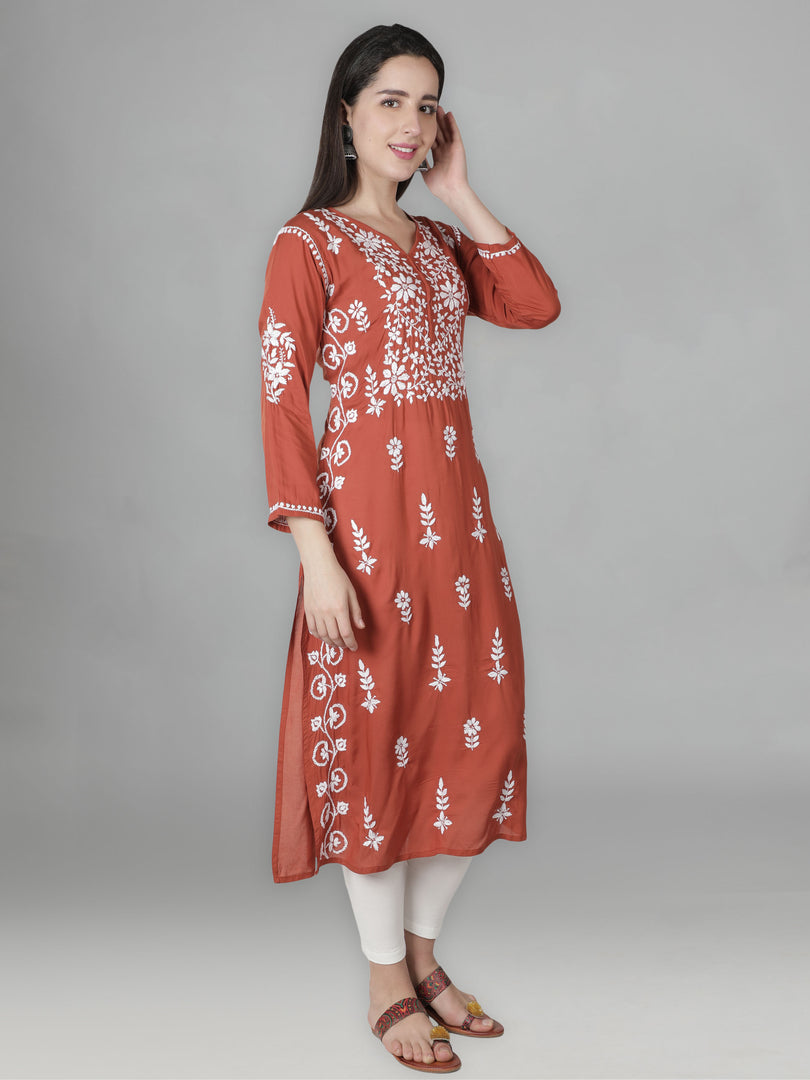 Seva Chikan Hand Embroidered Rayon Cotton Chikankari Kurta