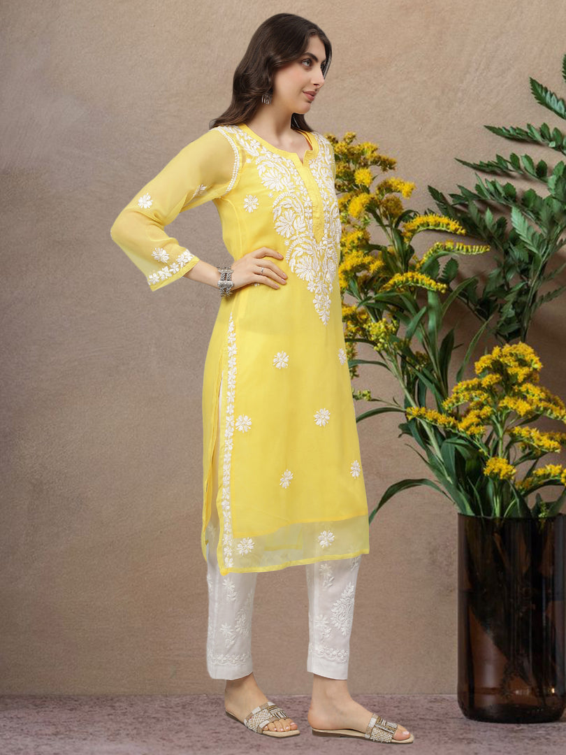Seva Chikan Hand Embroidered Georgette Lucknowi Chikankari Kurta With Slip