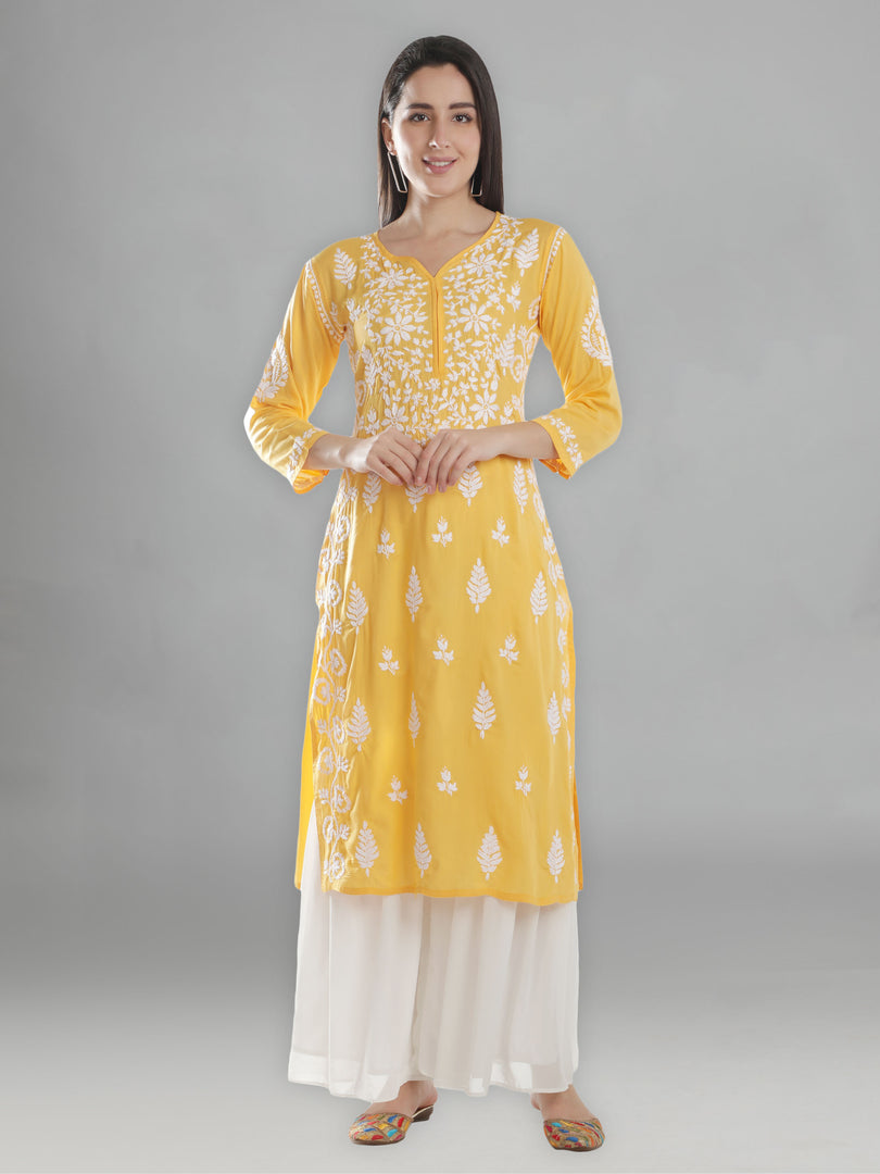 Seva Chikan Hand Embroidered Rayon Cotton Chikankari Kurta