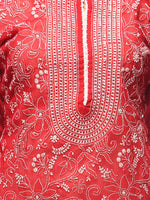 Load image into Gallery viewer, Seva Chikan Hand Embroidered Red Cotton Lucknowi Chikan Kurta-SCL0663