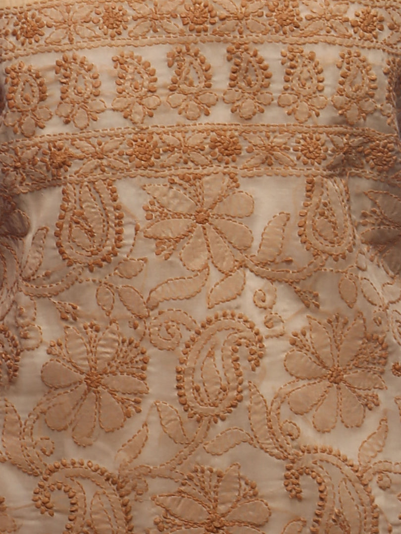 Seva Chikan Hand Embroidered Beige Cotton Lucknowi Chikan Kurti-SCL0210
