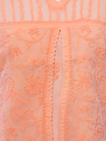 Load image into Gallery viewer, Seva Chikan Hand Embroidered Orange Cotton Lucknowi Chikan Kurti-SCL0300