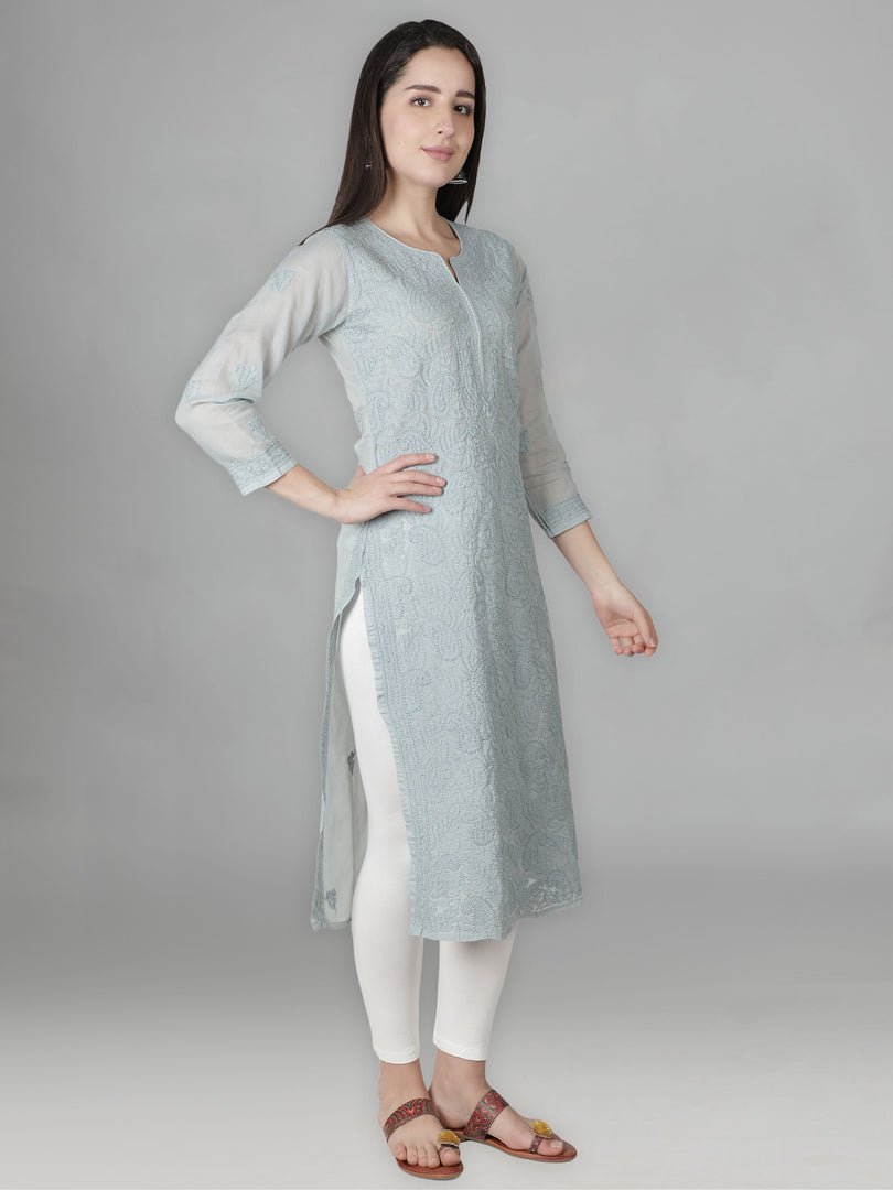 Seva Chikan Hand Embroidered Cotton Lucknowi Chikan Kurta