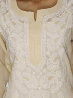 Load image into Gallery viewer, Seva Chikan Hand Embroidered Beige Cotton Lucknowi Chikan Kurti SCL0947
