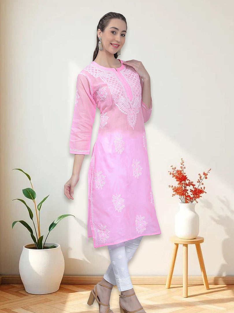 Seva Chikan Hand Embroidered Terivoil Cotton Lucknowi Chikan Kurti